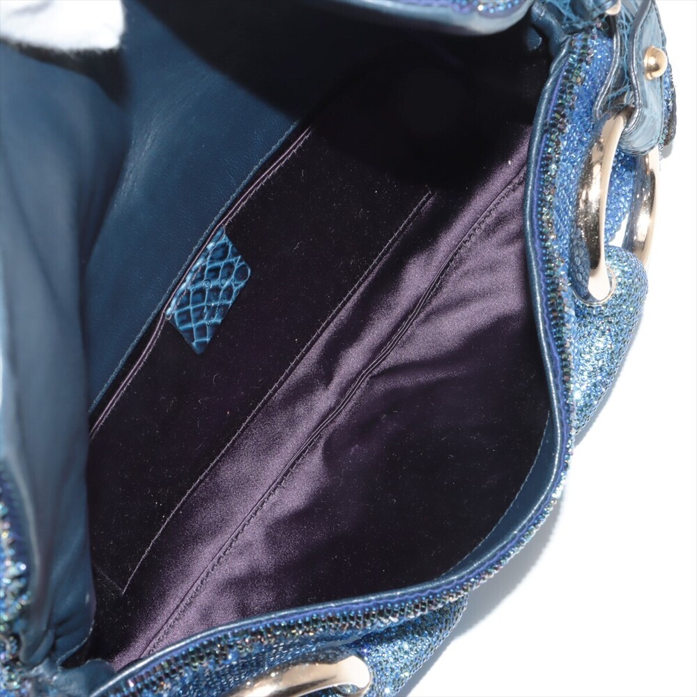 Gucci Horsebit Beaded Chain Shoulder Bag Blue Crocodile - Picture 6 of 8